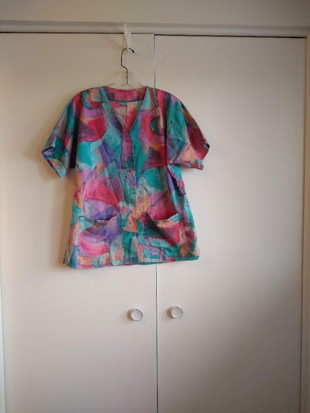 colorful snap button scrub top